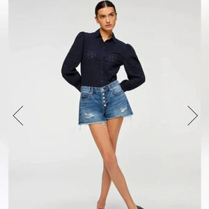 NWT!! 7 For All Man Kind - MONROE CUT-OFF SHORT EXPOSED BUTTONS IN PISCES BLUE